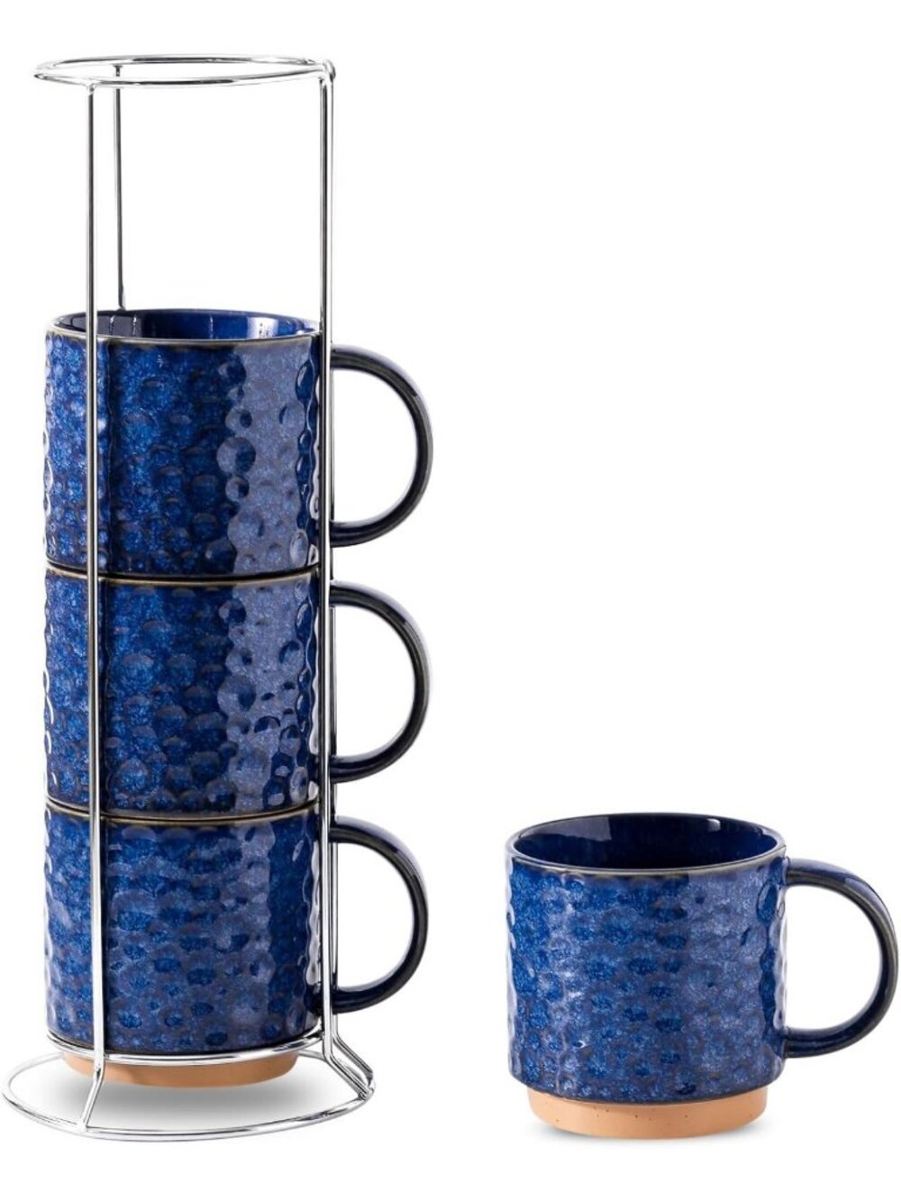Set of 4 Stackable Blue Ceramic Coffee Mugs - 16 OZ, Perfect for Home & Office